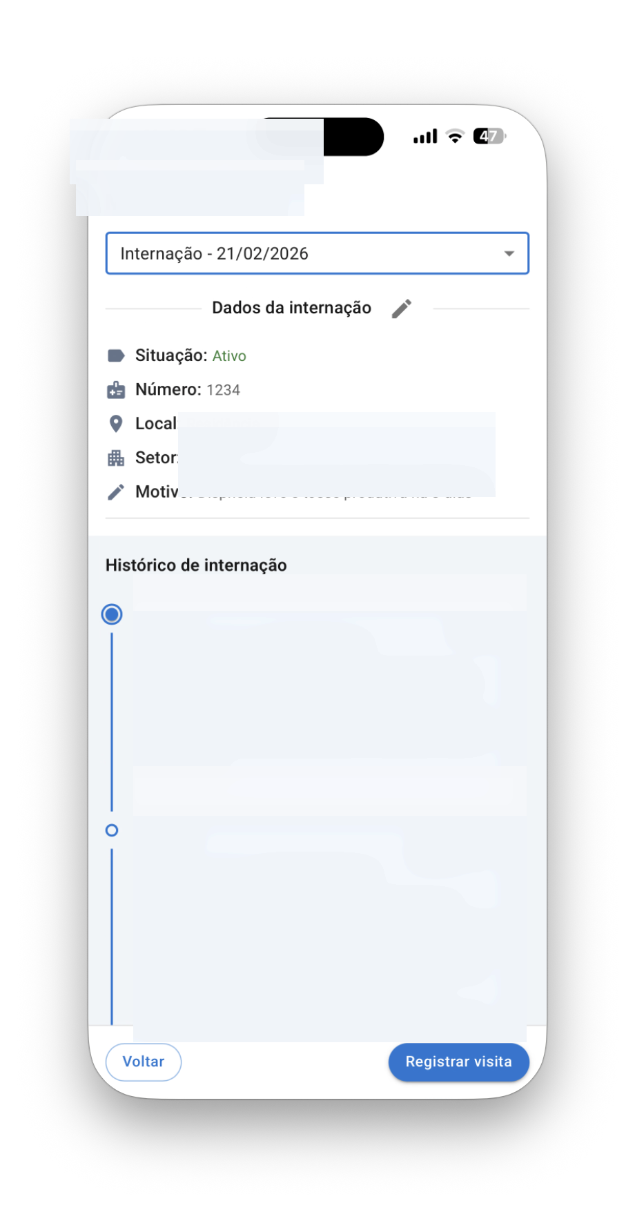 Tela do aplicativo no celular